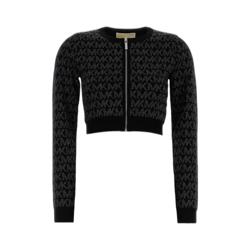 Michael Michael Kors Metallic Logo Jacquard Cropped Zip-Up Cardigan