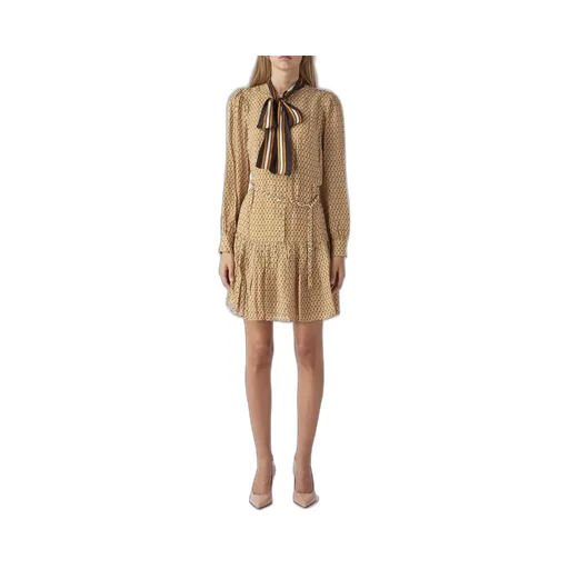 Michael Michael Kors Pussy-Bow Belted Long-Sleeved Dress