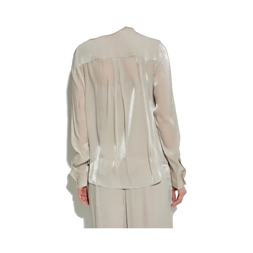 Michael Michael Kors Crinkled Metallic Georgette Tie-Neck Blouse