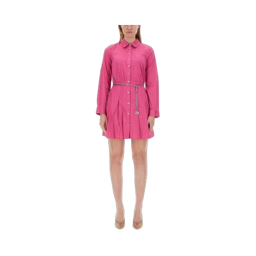 Michael Michael Kors Logo Pendant Belted Mini Shirt Dress