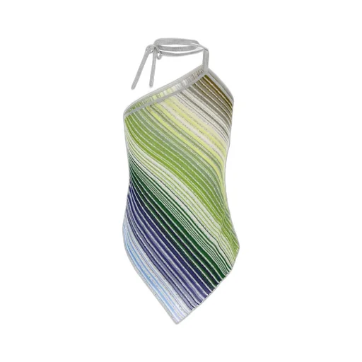 Missoni Asymmetric Striped Halterneck Top