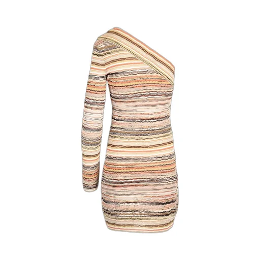 Missoni Lamé Embossed Wave Motif One-Shoulder Mini-Dress
