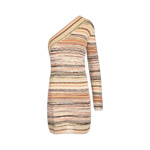 Missoni Lamé Embossed Wave Motif One-Shoulder Mini-Dress