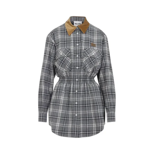 Miu Miu Long-Sleeved Checked Dress