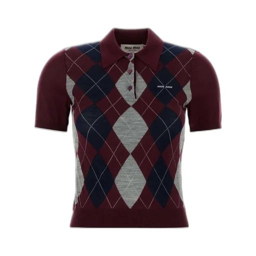 Miu Miu Check-Pattern Short-Sleeved Polo Shirt
