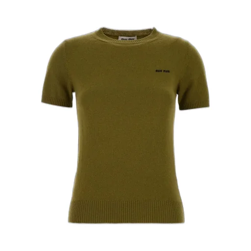 Miu Miu Logo Intarsia Knitted Short-Sleeved Pullover