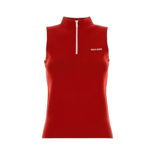 Miu Miu Half-Zipped Knitted Tank Top
