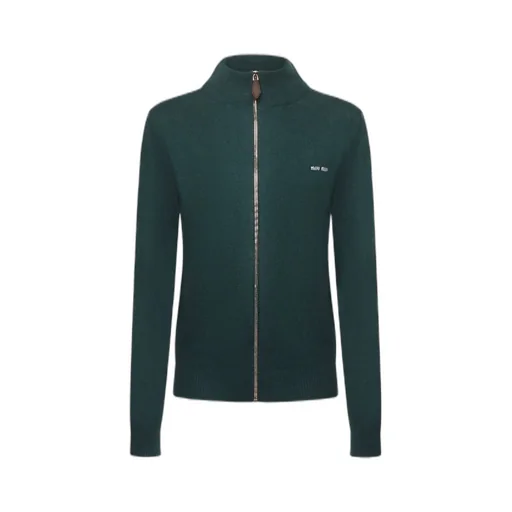 Miu Miu Logo-Intarsia Zipped Cardigan
