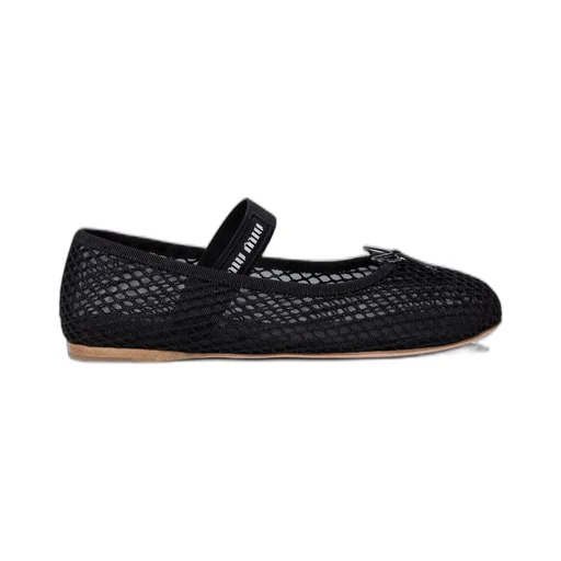 Miu Miu Round-Toe Mesh-Designed Ballet Flats