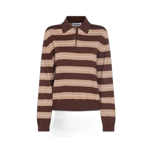 Miu Miu Long-Sleeved Knitted Striped Polo Shirt