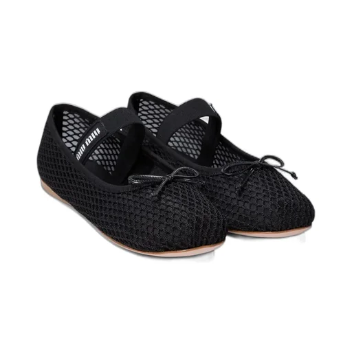 Miu Miu Round-Toe Mesh-Designed Ballet Flats