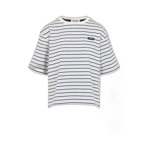 Miu Miu Short-Sleeved Crewneck Striped T-Shirt