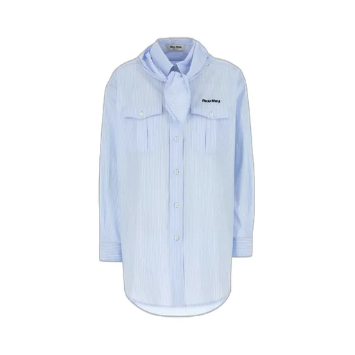 Miu Miu Scarf-Detailed Striped Poplin Shirt