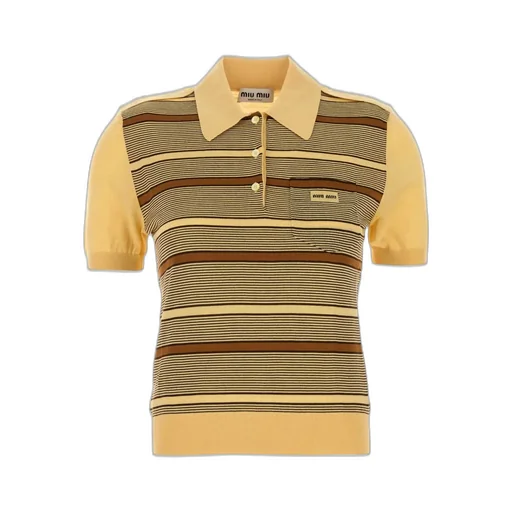 Miu Miu Short-Sleeved Striped Knitted Polo Shirt