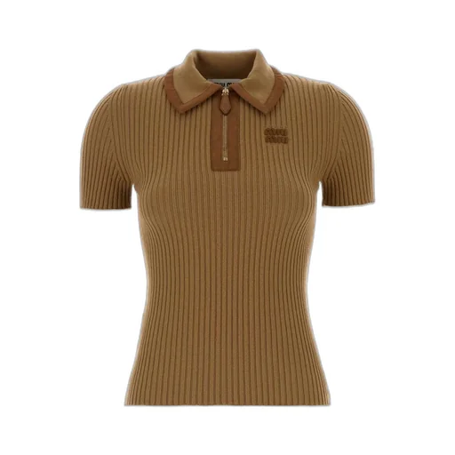Miu Miu Short-Sleeved Ribbed Polo Shirt