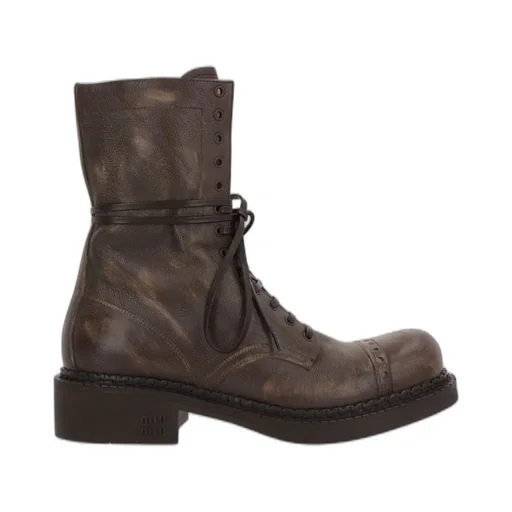 Miu Miu Logo-Embossed Lace-Up Boots