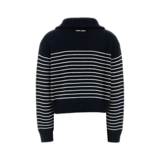 Miu Miu Half-Zipped Striped Knitted Jumper