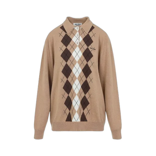 Miu Miu Long-Sleeved Knitted Polo Shirt