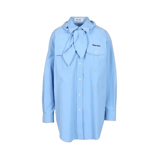 Miu Miu Scarf-Detailed Button-Up Poplin Shirt