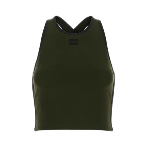 Miu Miu Logo-Embroidered Round-Neck Top