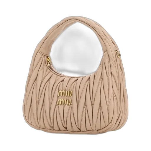 Miu Miu Wander Matelassé Logo Plaque Mini Hobo Bag
