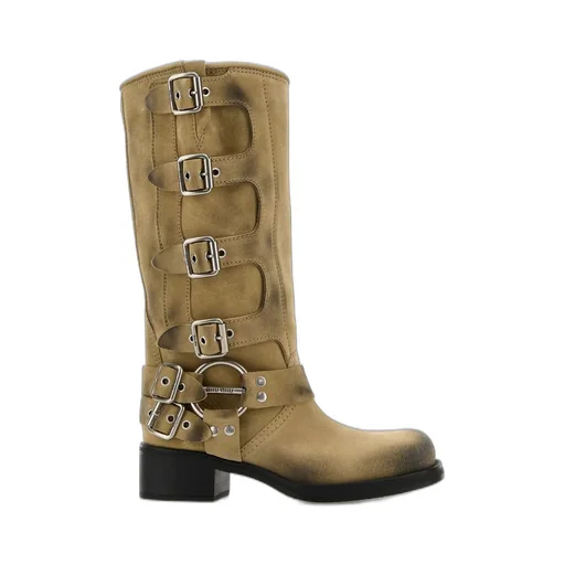 Miu Miu Logo-Engraved Buckle-Detailed Block-Heeled Boots