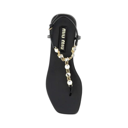 Miu Miu Square-Toe Embellished Thong Sandals