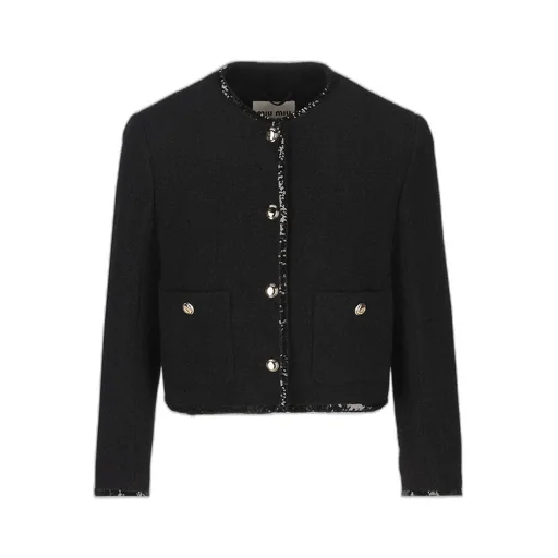 Miu Miu Sequined Crewneck Button-Up Jacket