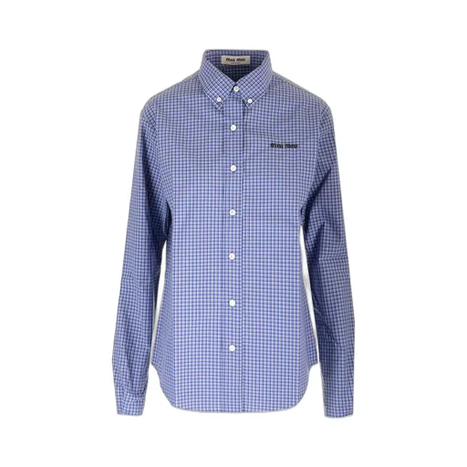 Miu Miu Logo-Embroidered Button-Up Checked Shirt