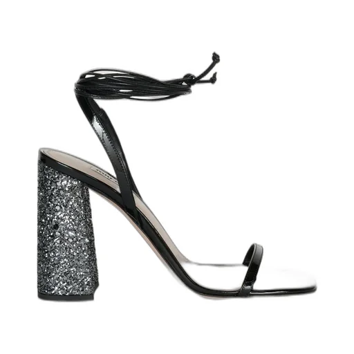 Miu Miu Ankle Tie-Fastened Block Heeled Glitter Sandals