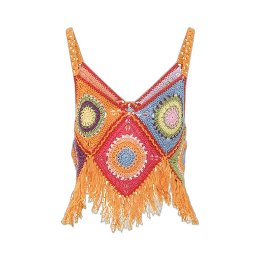 Mixik Crochet Fringe Top