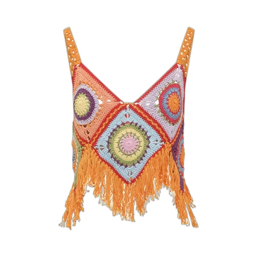 Mixik Crochet Fringe Top
