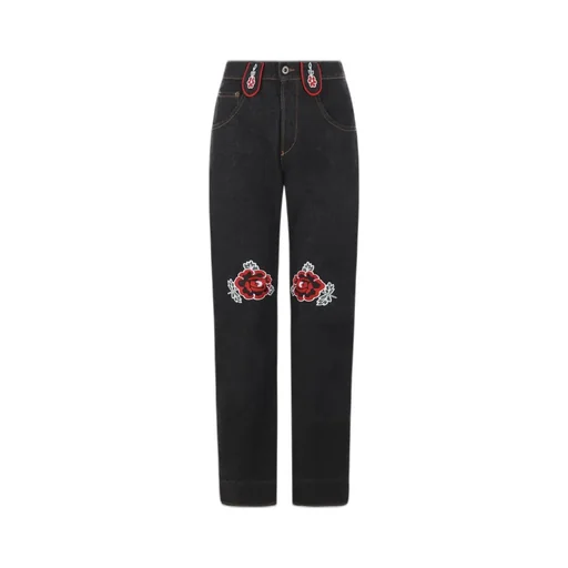 Molly Goddard Floral Embroidered Straight-Leg Jeans