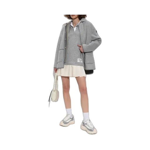 Moncler Pleated Logo Patch Long-Sleeved Polo Dress