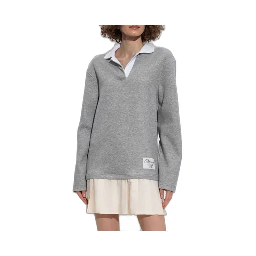 Moncler Pleated Logo Patch Long-Sleeved Polo Dress