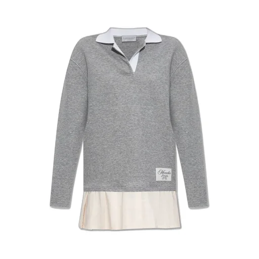Moncler Pleated Logo Patch Long-Sleeved Polo Dress
