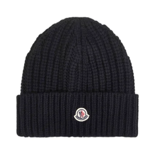 Moncler Logo Patch Ribbed Beanie