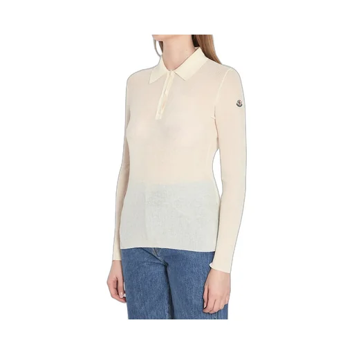 Moncler Long-Sleeved Fine Ribbed Polo Top