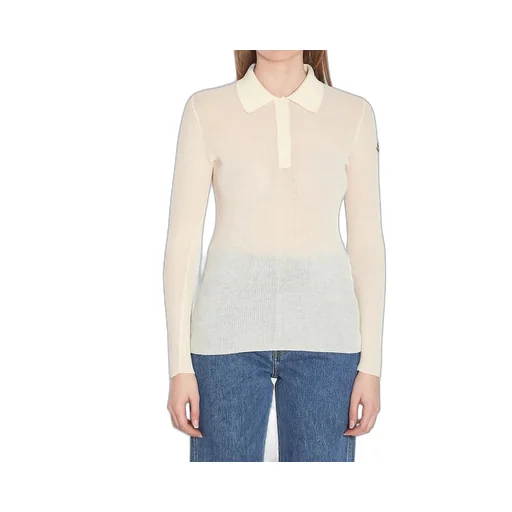 Moncler Long-Sleeved Fine Ribbed Polo Top