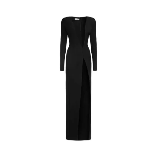 Monot Padded-Shoulder Slit Dress