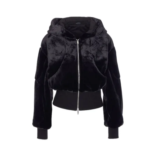 Moose Knuckles Logo Patch Faux Fur Jacket