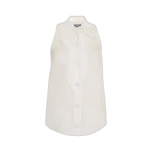 Moschino Sleeveless Pussy-Bow Buttoned Blouse