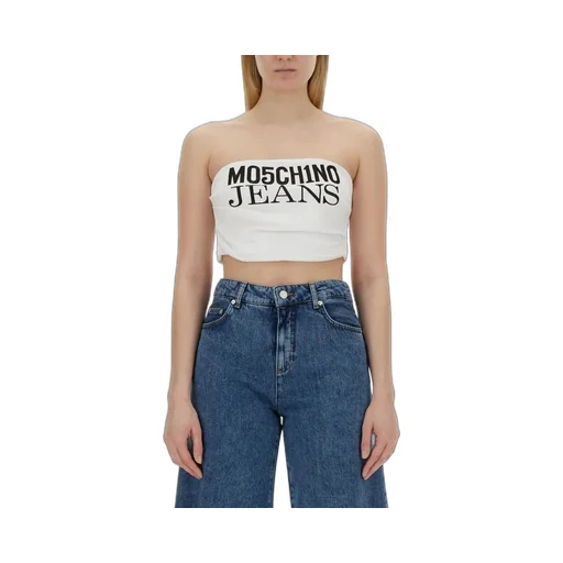 Moschino Jeans Logo Printed Strapless Cropped Top