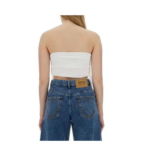 Moschino Jeans Logo Printed Strapless Cropped Top
