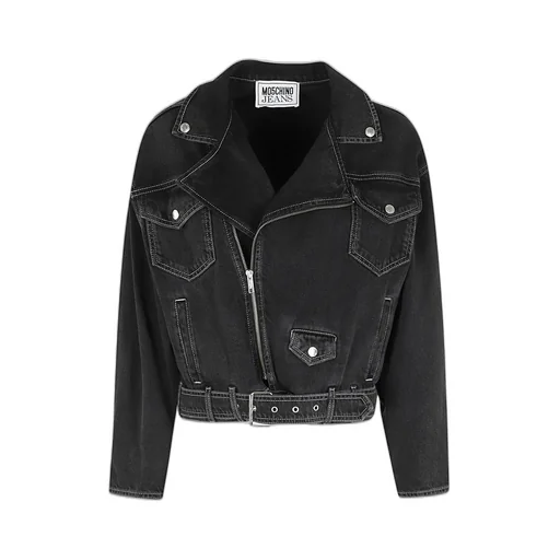 Moschino Jeans Zipped Belted Denim Biker Jacket