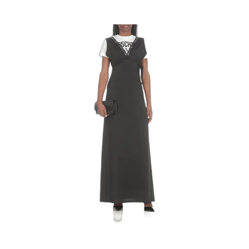 Moschino Logo-Printed V-Neck Layered Maxi Dress