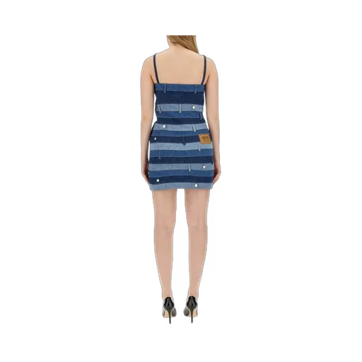 Moschino Jeans Logo Patch Patchwork Designed Mini Dress