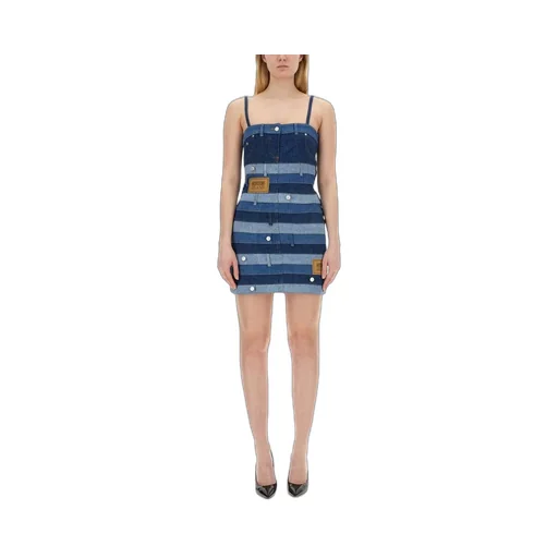 Moschino Jeans Logo Patch Patchwork Designed Mini Dress