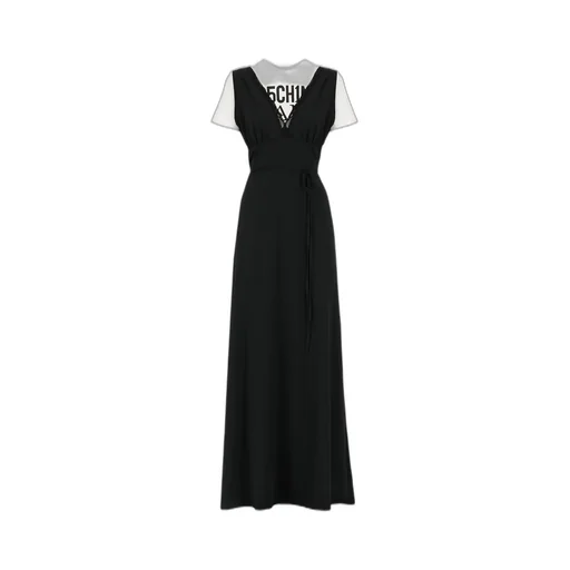 Moschino Logo-Printed V-Neck Layered Maxi Dress