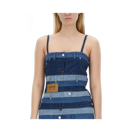 Moschino Jeans Logo Patch Patchwork Designed Mini Dress